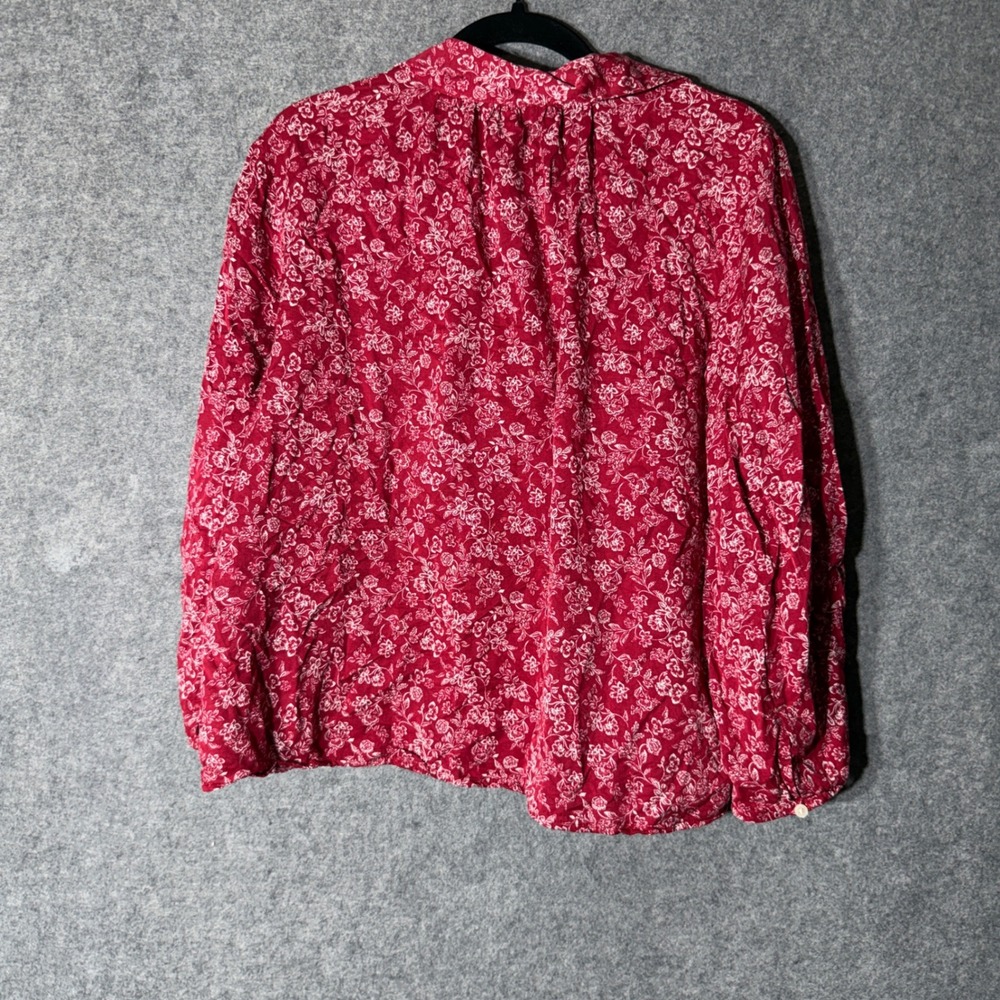 LOFT Red Floral Button Down Long Sleeve Shirt Women Large Boho Cottagecore - Picture 8 of 9